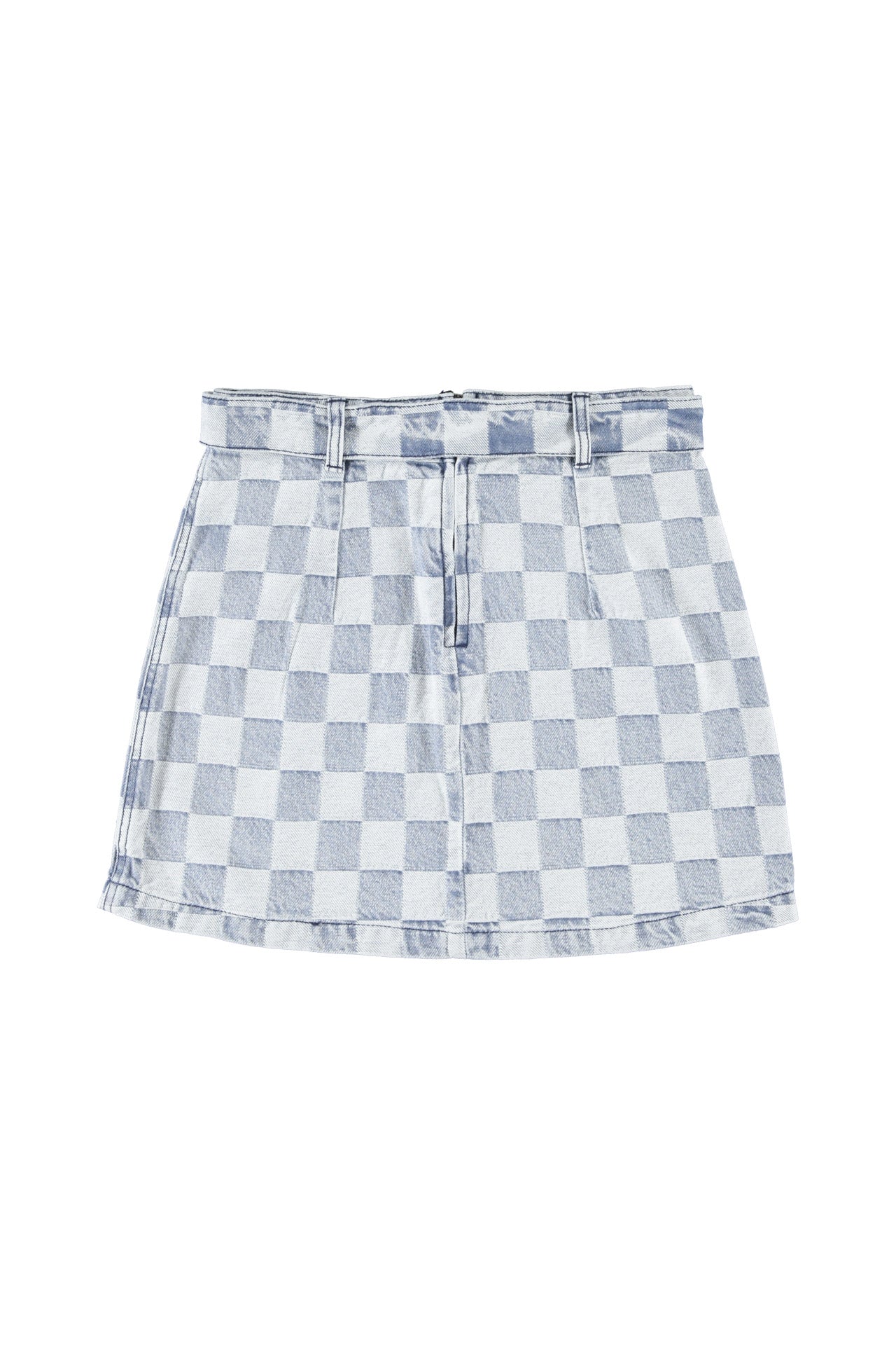 Short skirt | Blue checkered denim