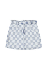 Short skirt | Blue checkered denim