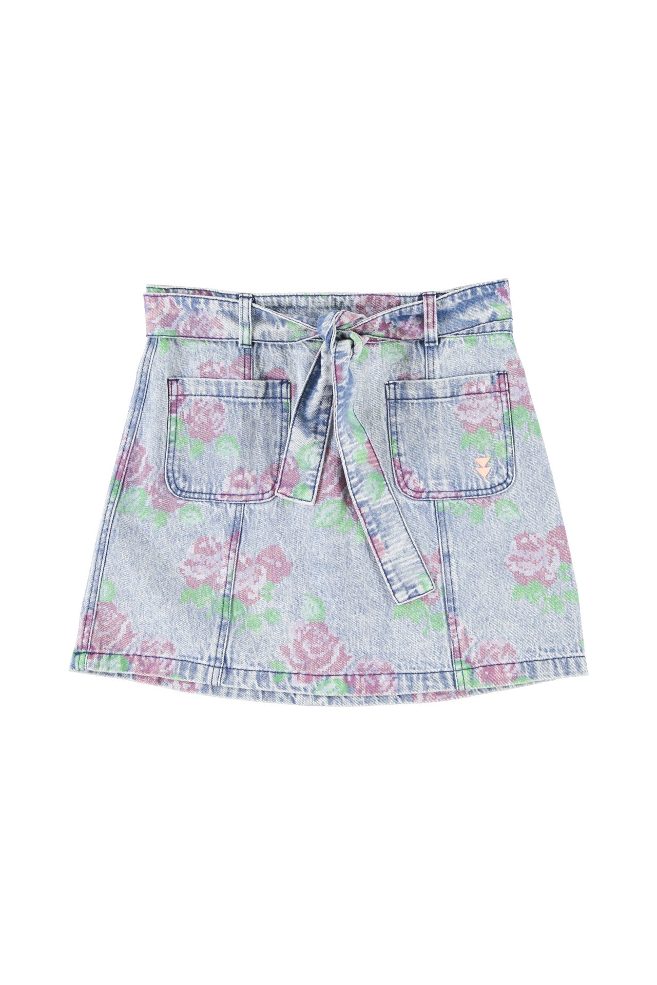 Short skirt | Washed blue denim w/  flowers