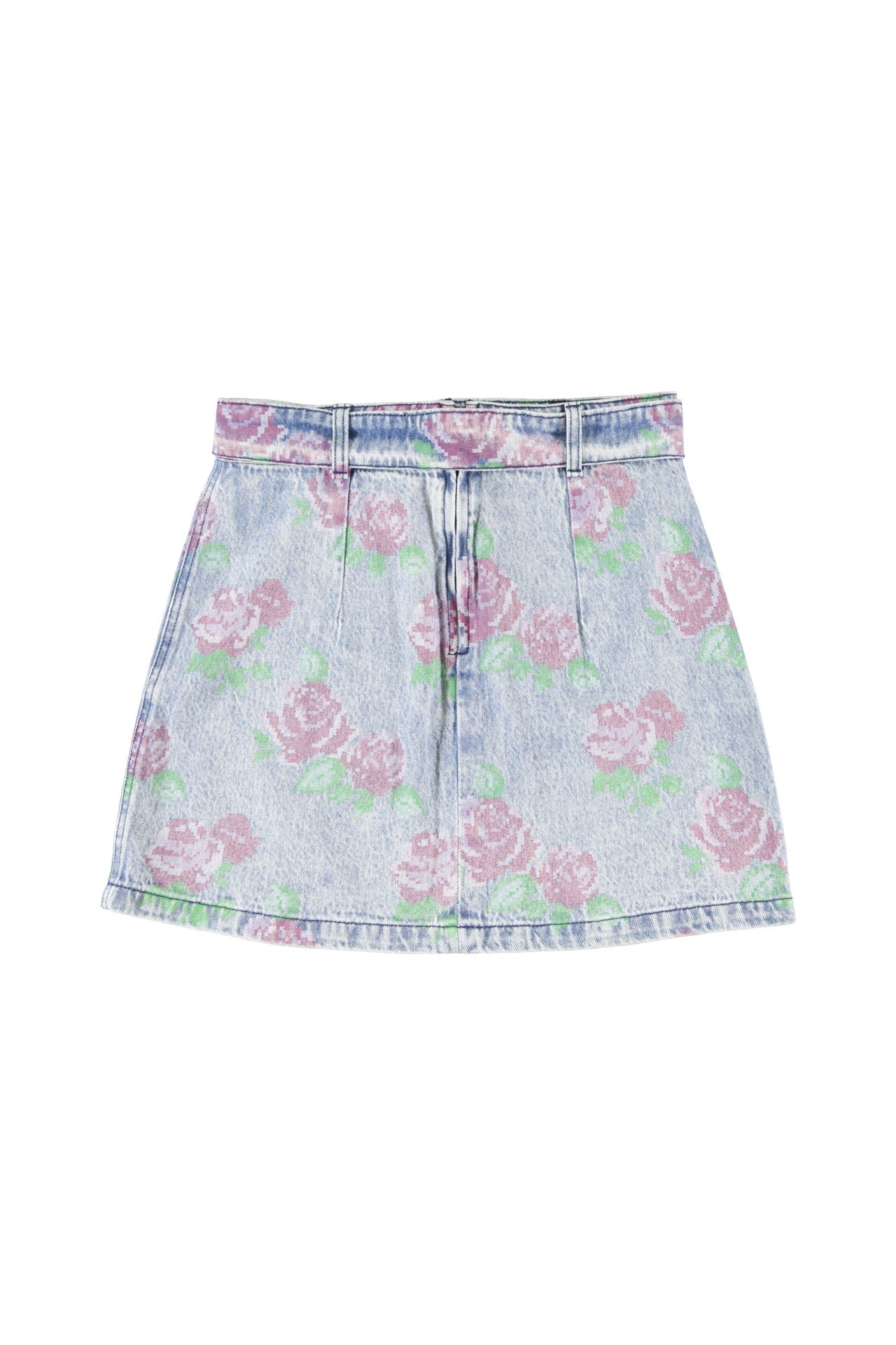 Short skirt | Washed blue denim w/  flowers