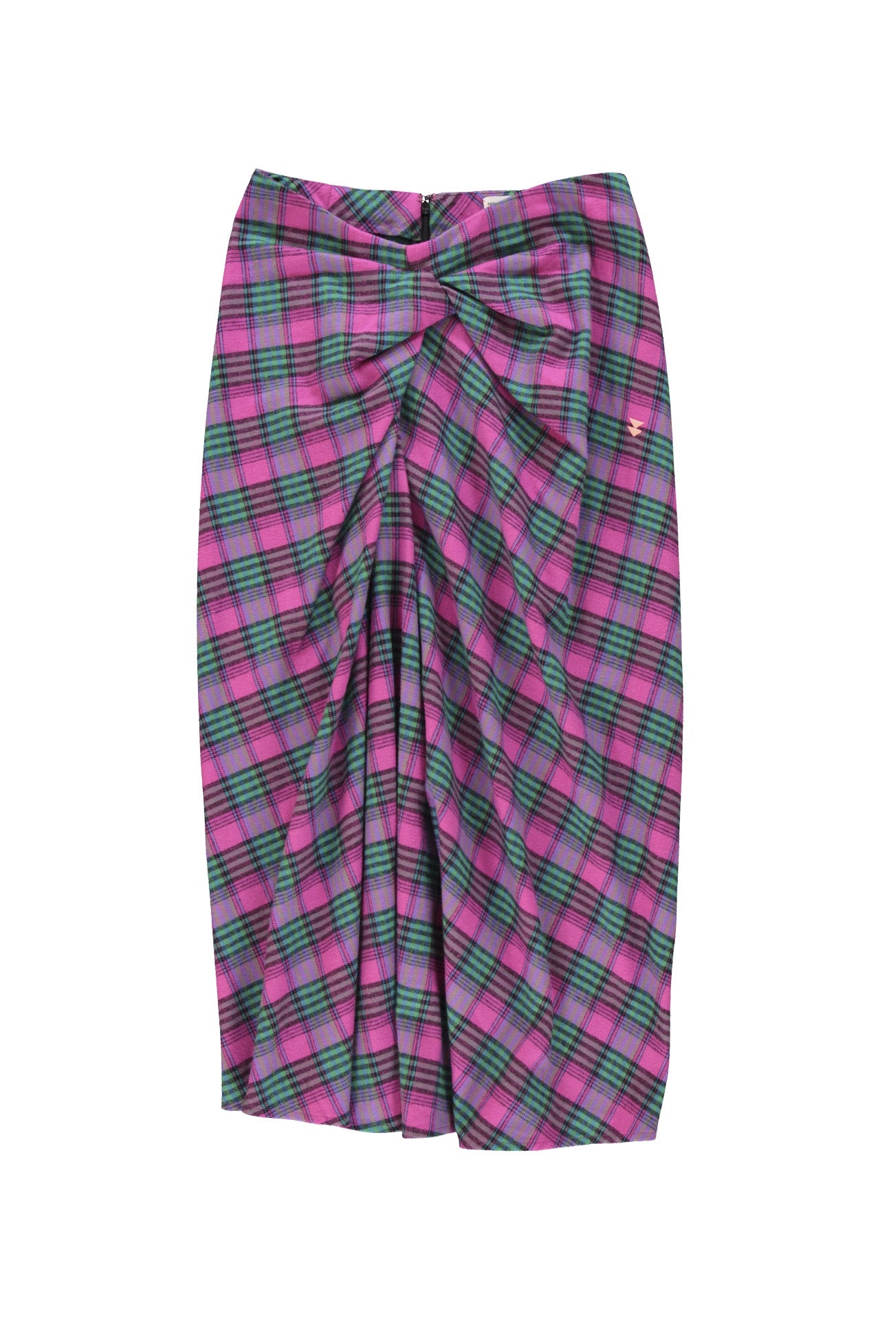 Long wrap skirt | Fuschia & green checkered