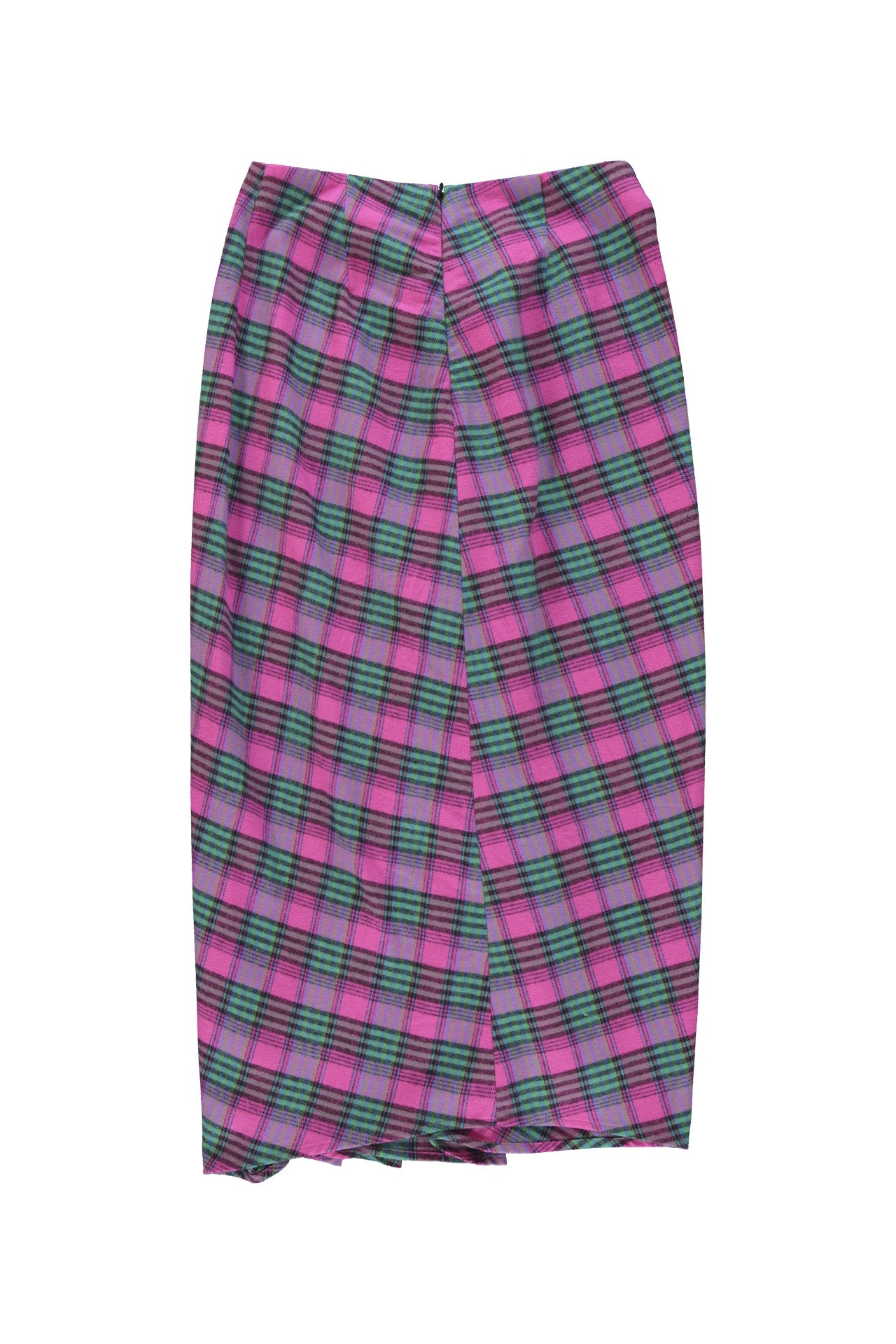 Long wrap skirt | Fuschia & green checkered