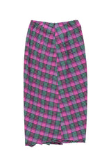 Long wrap skirt | Fuschia & green checkered