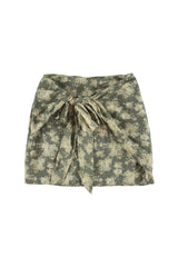 Short wrap skirt | Green w/ floral jacquard
