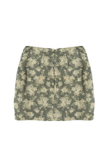 Short wrap skirt | Green w/ floral jacquard
