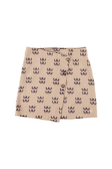 Short asymmetrical skirt  | Light brown w/ ethnic print