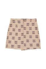 Short asymmetrical skirt  | Light brown w/ ethnic print