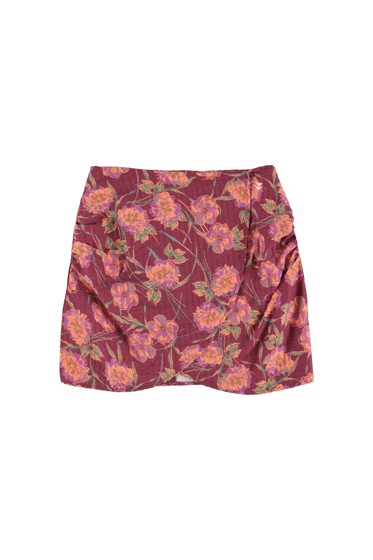 Short wrap skirt | Bordeaux w/ multicolor flowers