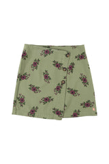 Short asymmetrical skirt | Olive green w/ flowers
