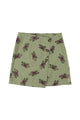Short asymmetrical skirt | Olive green w/ flowers