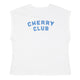 Sleeveless t-shirt w/ deep round neck | off white w/ "cherry club" print