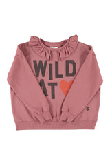 Sweatshirt w/ ruffled collar | Old pink w/ "wild at heart" print