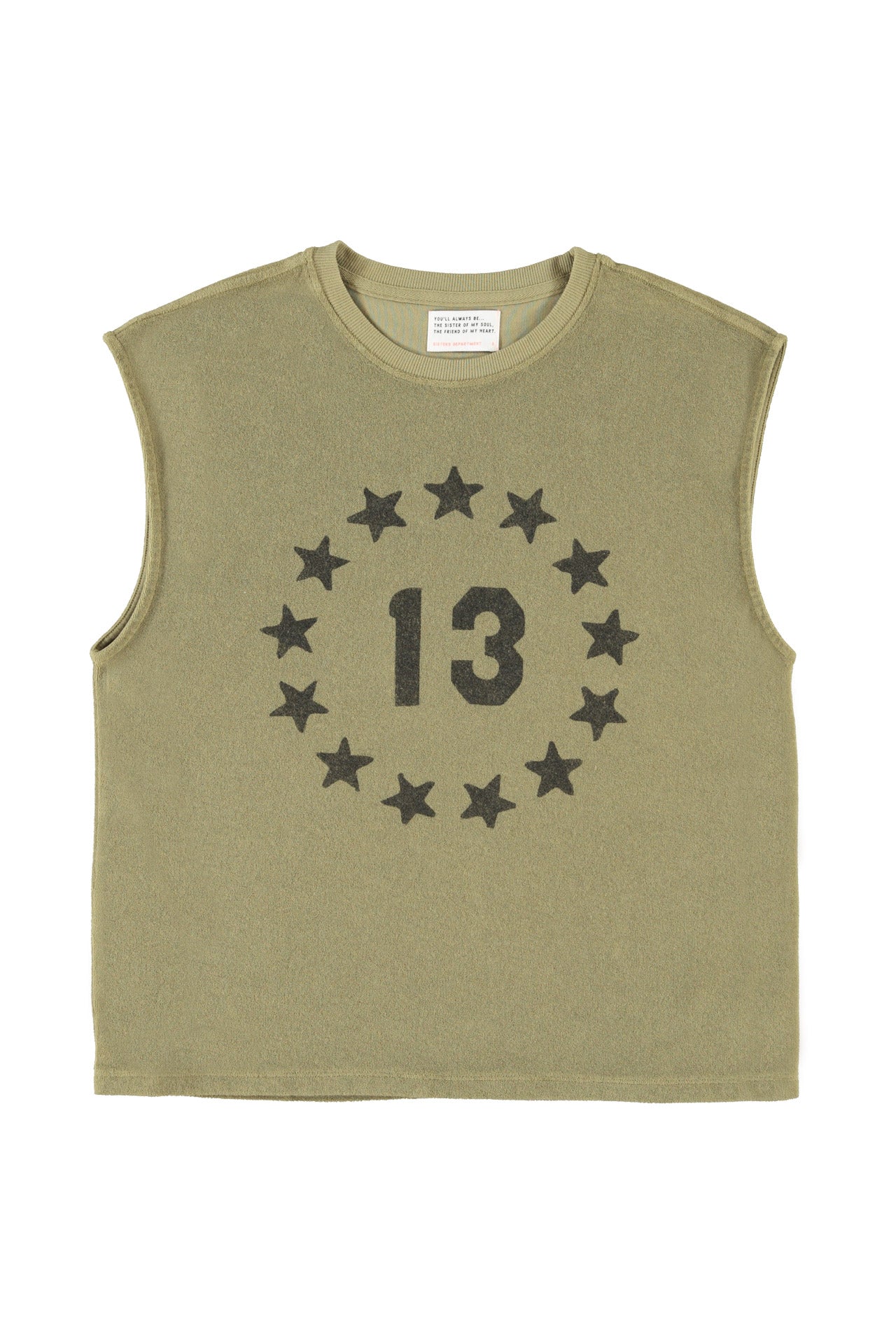 Sleeveless t-shirt w/ round neck | Army green w/ "13" print