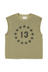 Sleeveless t-shirt w/ round neck | Army green w/ "13" print