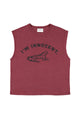 Linen sleeveless t-shirt w/ round neck | Bordeaux w/ i'm innocent"