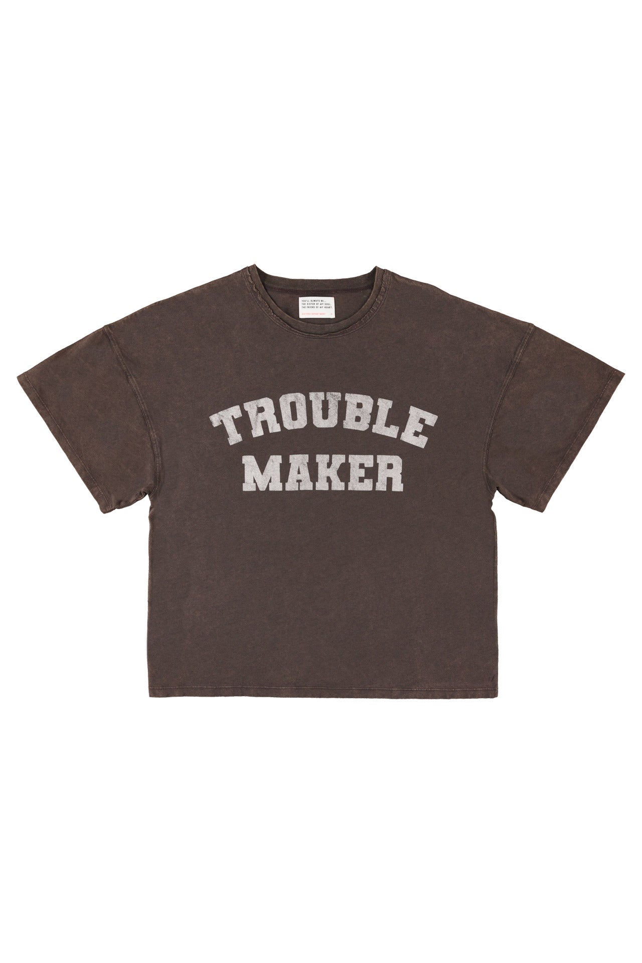 T-shirt w/ short sleeves | Brown w/ "trouble maker" print