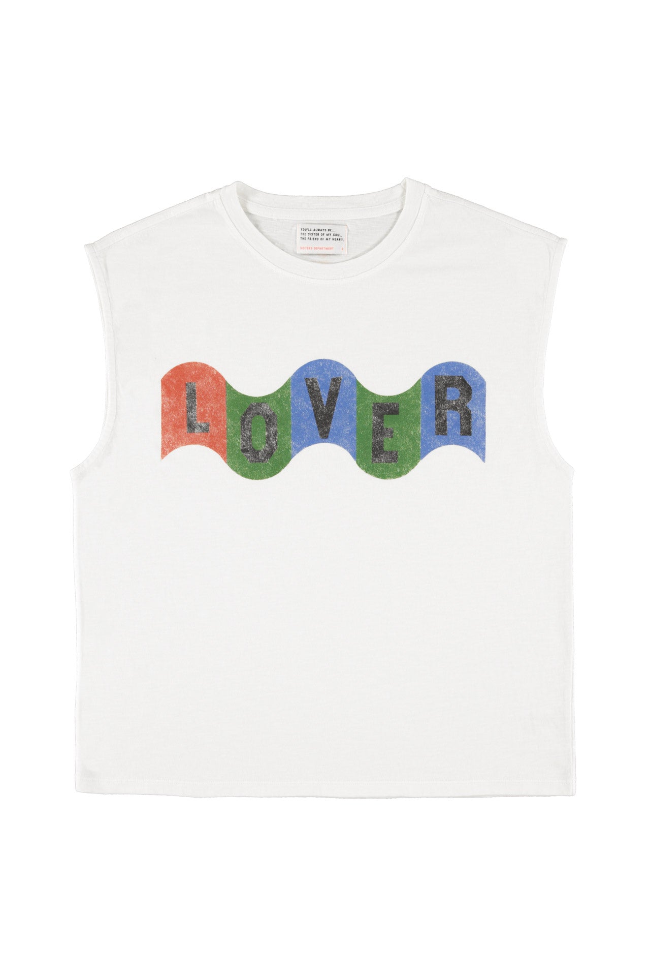 Sleeveless t-shirt w/ round neck | Ecru w/ "lover" print