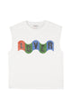 Sleeveless t-shirt w/ round neck | Ecru w/ "lover" print
