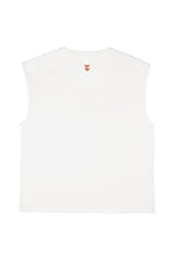 Sleeveless t-shirt w/ round neck | Ecru w/ "lover" print