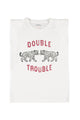Sleeveless t-shirt w/ shoulder pads | Ecru w/ "double trouble" print
