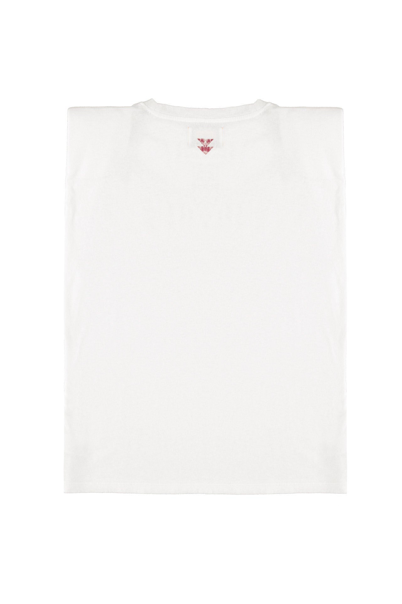 Sleeveless t-shirt w/ shoulder pads | Ecru w/ "double trouble" print