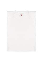 Sleeveless t-shirt w/ shoulder pads | Ecru w/ "double trouble" print
