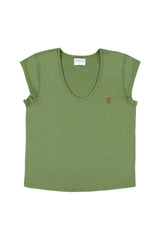 Short sleeve t-shirt w/ deep round neck | Green w/ "13" print
