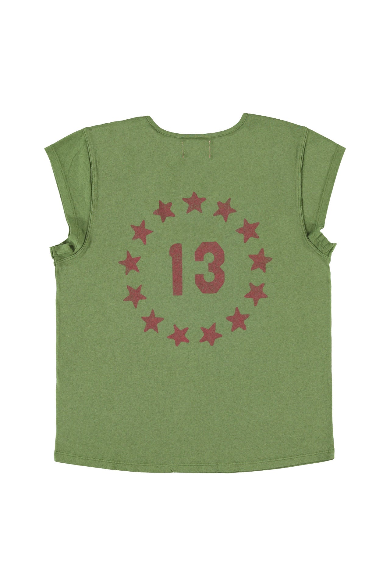 Short sleeve t-shirt w/ deep round neck | Green w/ "13" print