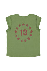 Short sleeve t-shirt w/ deep round neck | Green w/ "13" print