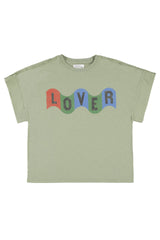 Short sleeve t-shirt | Green w/ "lover" print
