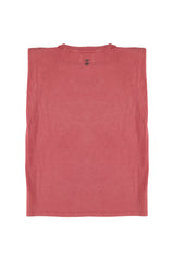 Sleeveless t-shirt w/ shoulder pads | Red w/ "call 911" print