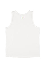 Sleeveless round neck top | Ecru w/ "here comes trouble" print