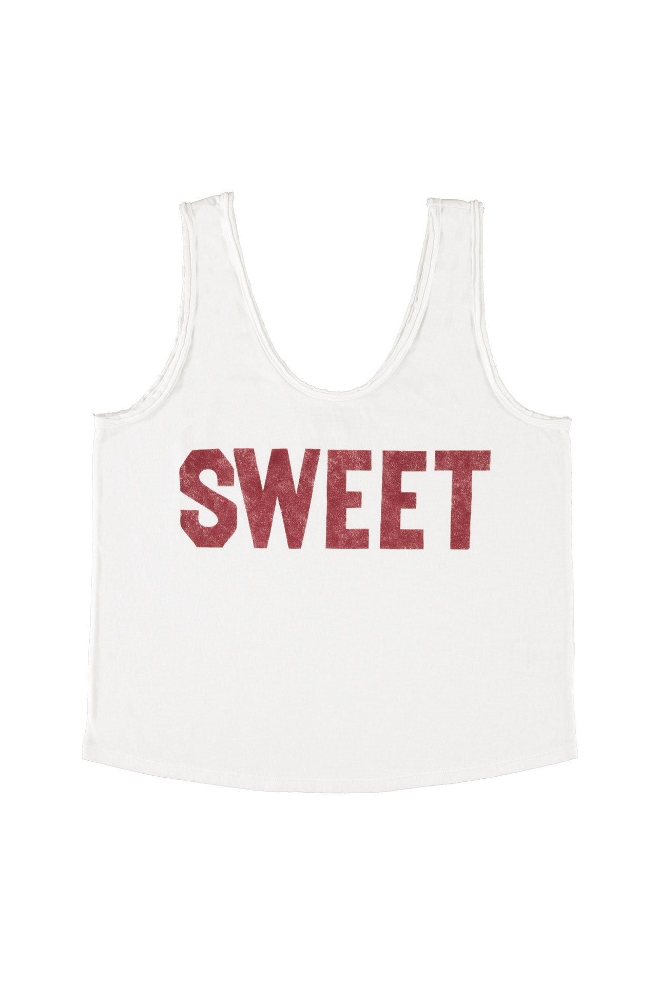Sleeveless top w/ v-neck | Ecru w/ "sweet" print