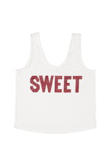Sleeveless top w/ v-neck | Ecru w/ "sweet" print
