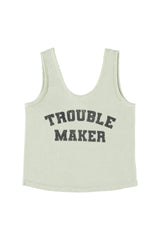 Sleeveless top w/ v-neck | Mint green w/ "trouble maker" print