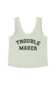 Sleeveless top w/ v-neck | Mint green w/ "trouble maker" print