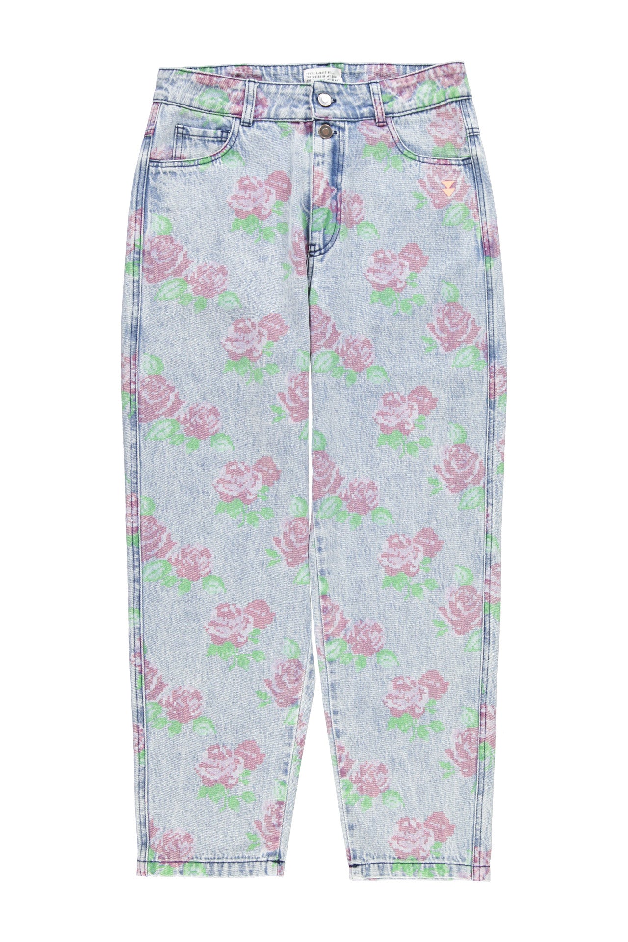 Trousers | Washed blue denim w/  flowers
