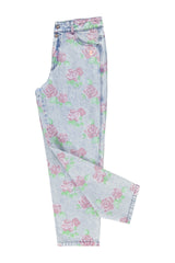 Trousers | Washed blue denim w/  flowers