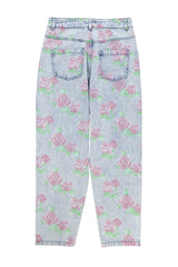 Trousers | Washed blue denim w/  flowers