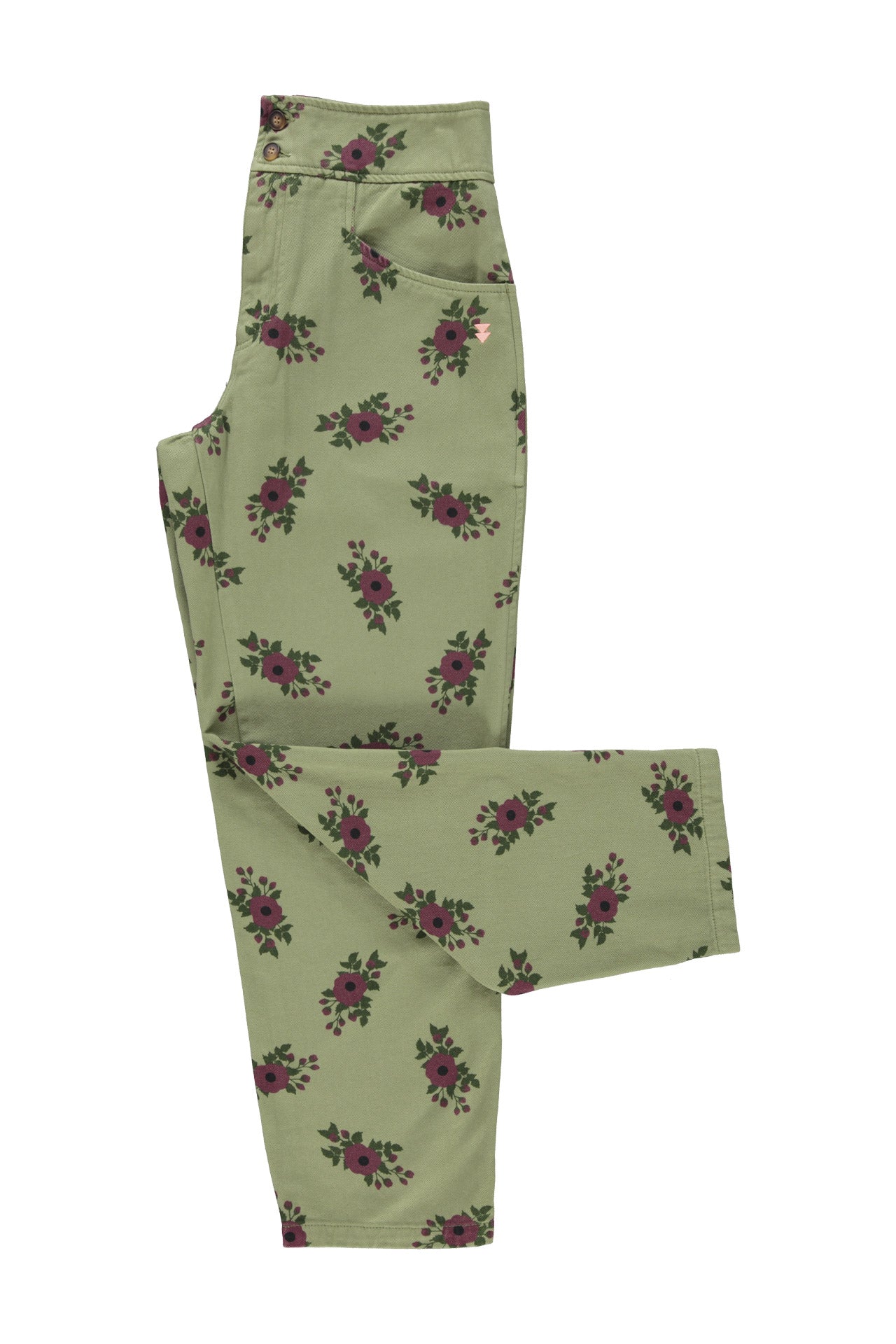 Trousers | Olive green w/ flowers