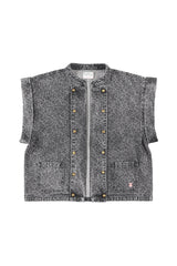 Waistcoat | Washed black denim w/ animal print