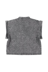 Waistcoat | Washed black denim w/ animal print