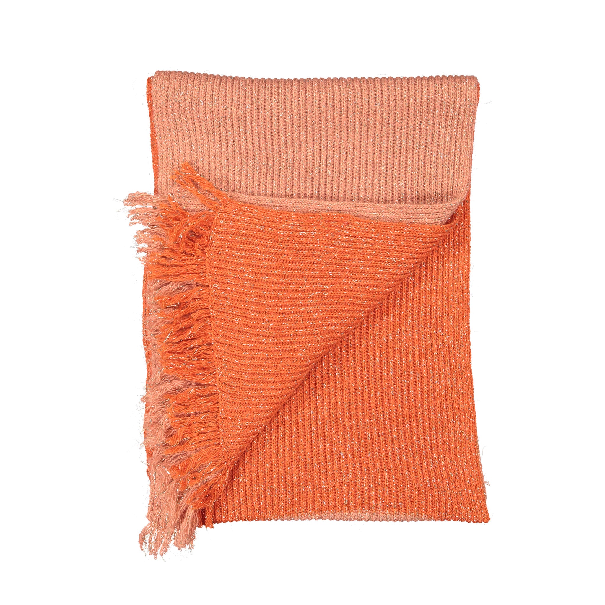 Knitted scarf . Orange & pink w/ golden lurex