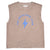 Sleeveless t-shirt w/ round neck . Washed taupe w/ "the backyard club" print