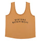 Sleeveless top w/ v-neck . Brown w/ "sisters department" print