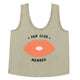 Sleeveless top w/ v-neck . Grey w/ "fan club" print