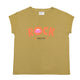 T-shirt shorter sleeves . Khaki w/ "rock" print