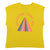 V-neck t-shirt . Mustard w/ "rainbow" print