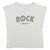 Wide sleeves t-shirt w/ round neck . Light grey w/ "rock" print