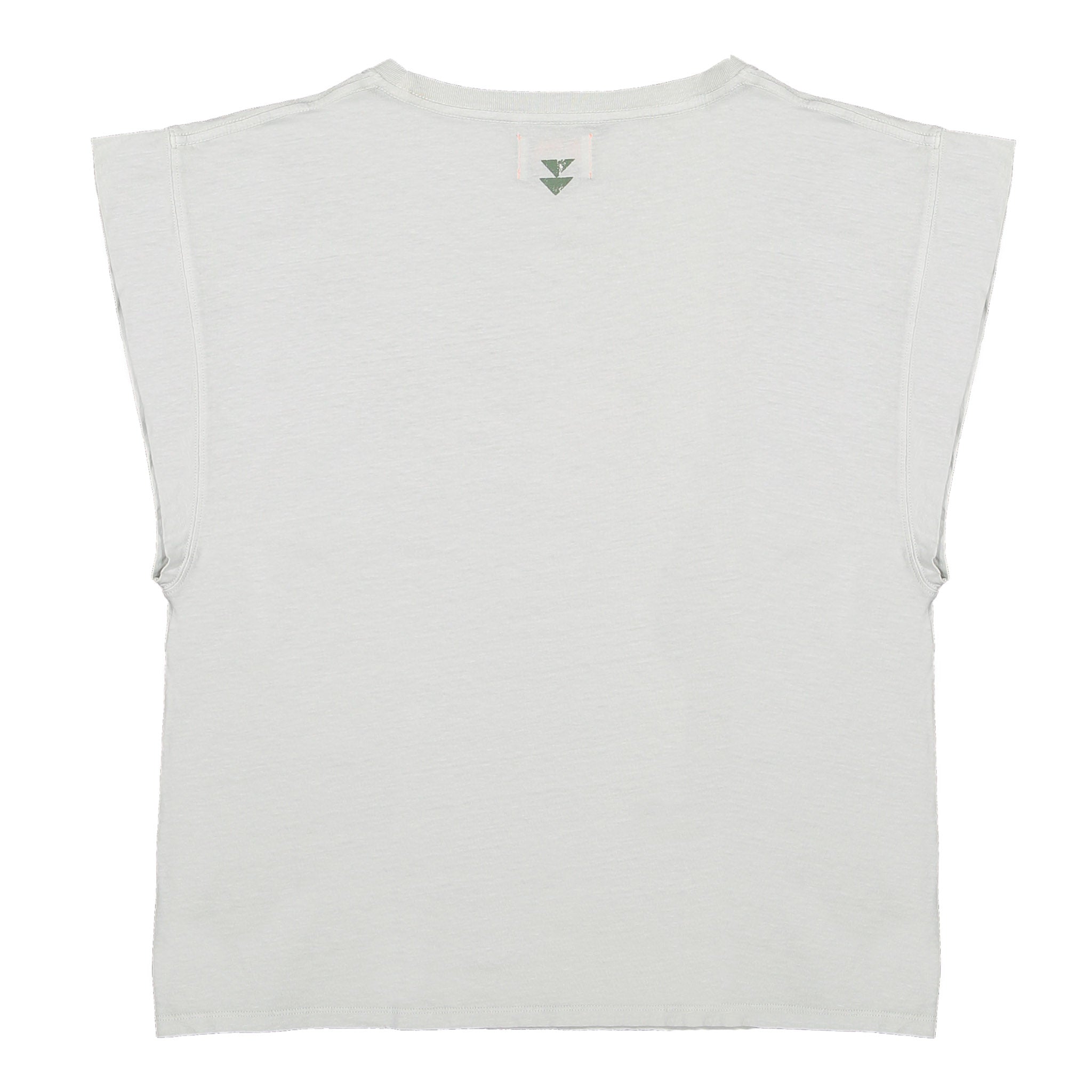 Wide sleeves t-shirt w/ round neck . Light grey w/ "rock" print
